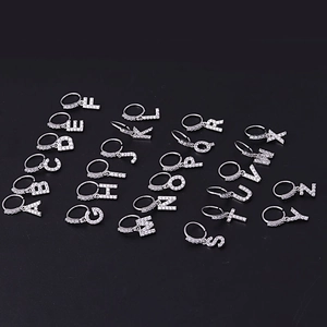 8mm silver micro-pave zircon A-Z initial letter charm hoop nose rings collection