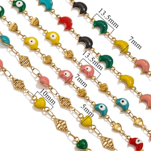 18K gold plated stainless steel moon and heart enamel charms for DIY jewelry making