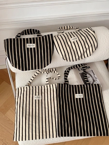 Vertical Striped Canvas Tote Bag Large Capacity Shoulder Handbag For Women Casual Daily Travel Work