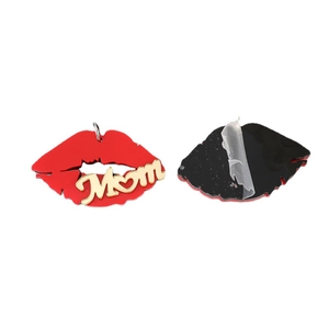 Acrylic red lip charms with gold Mom letters for DIY jewelry and Mother's Day gifts