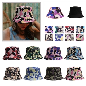 Camouflage Print Bucket Hat Wide Brim Sun Protection Polyester Outdoor Fisherman Cap Unisex Casual Summer Beach