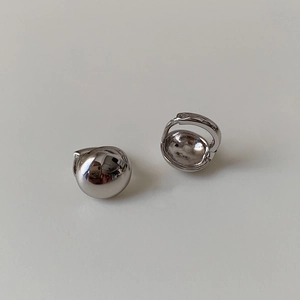Minimalist Silver Color Round Ball Ear Buckle For Women Polished Copper Hoop Earrings Fashion Niche Design Jewelry