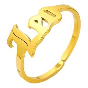 Close-up of golden vintage 1991 gothic number ring with adjustable open band design