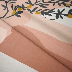 Detailed view of bohemian floral tapestry fabric with soft texture and botanical pattern