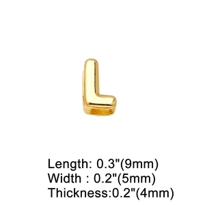 Detailed macro view of 18K gold plated letter L pendant showing exact dimensions