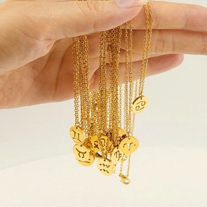 Gros plan de pendentifs zodiacaux dorés avec des motifs ajourés complexes et élégants