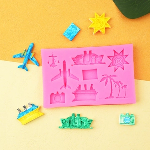Molde de silicona mini viaje para fondant y resina con avión y palmera
