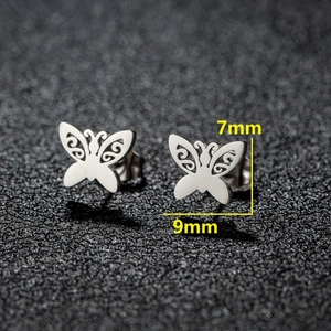 French vintage butterfly hollow stud earrings in stainless steel for women, 9mm by 7mm size