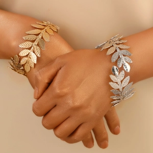 Leaf Bracelet Metal Arm Cuff Open Adjustable Laurel Branch Armlet Bohemian Vintage Grecian Style Jewelry For Women