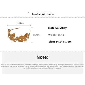 Detailed size and weight specs for gold butterfly metal headband made of alloy