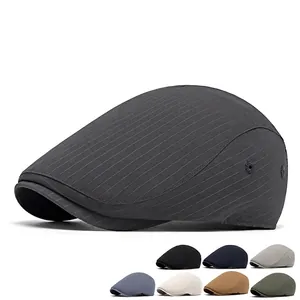 Classic dark grey striped newsboy cap with metal eyelets and multi-color options available