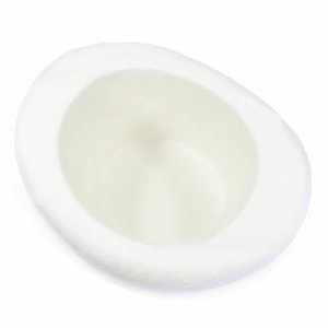 Overhead view of a white felt top hat interior showing minimalist seamless design