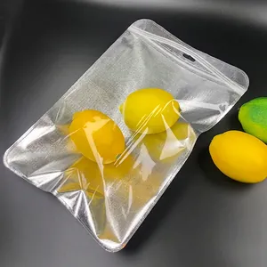 Silver self-sealing pouch with transparent front and hanging hole for jewelry packaging