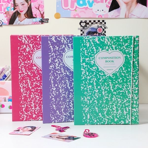 A5 binders in pink, purple, and green with matte covers and elastic straps for photo storage