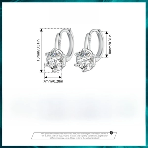 Detailed size specifications for 925 sterling silver six-prong cubic zirconia earrings
