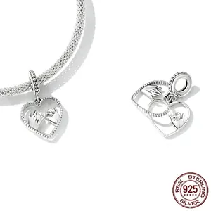 925 sterling silver heart charm with pinky promise design on a snake chain
