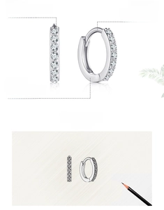 Detailed view of S925 sterling silver hoop earrings with hand-set zircon stones