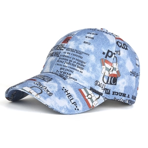 Gorra de béisbol de moda con patrón de nubes azules y estampado de graffiti para unisex