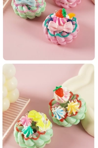 Close-up of mini resin donut and cupcake keychain charms with cute strawberry details