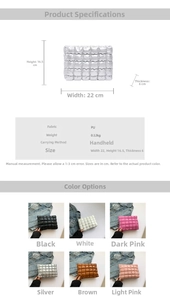 Guide des tailles pour trousse de maquillage matelassée avec dimensions et options de couleurs