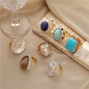 Anelli Regolabili Con Künstliche Perle Naturali Barocche Rame Malocchio Turchese Gioielli Statement Vintage Per Donne