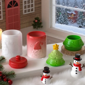Christmas silicone mold set for embossed Santa candle jars and DIY resin storage boxes