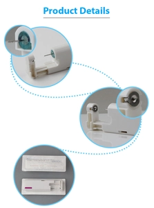 Detail view of disposable ear piercing gun with medical grade stainless steel needle and stud