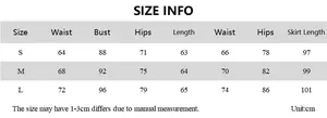 Size chart for halter mini dress and mesh skirt set showing measurements in centimeters