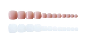 Detailed display of 24pcs jelly pink and white press-on toe nails in various sizes