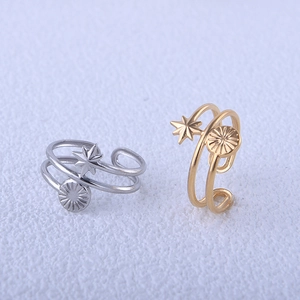 Adjustable stainless steel sun and star rings in gold and silver finish for women