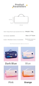 Detailed size and color chart for the Happy Planet large capacity astronaut pencil case