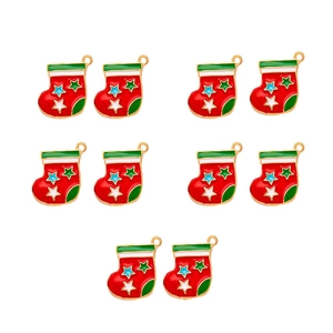 Set of 10 enamel Christmas stocking charms for DIY jewelry making with gold-tone plating