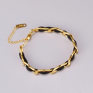 Vintage Braided Chain Bracelet 18K Gold Plated 316L Titanium Steel Leather Cord Interwoven Adjustable Jewelry For Women
