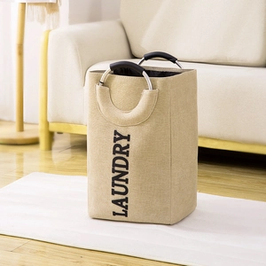 Laundry Basket Foldable Storage Bag With Round Aluminum Handles Durable Polyester Fabric For Home Organization
