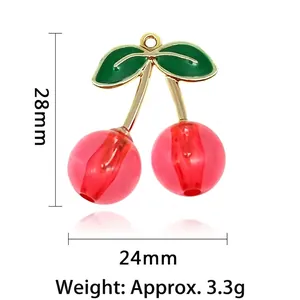 Roter Kirsch-Anhänger aus Legierung für DIY-Schmuck mit Größenangaben und Gewicht