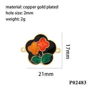 Detail view of flower-shaped enamel evil eye charm with dimensions 21mm x 17mm