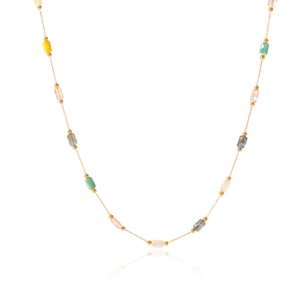 Colorful natural stone necklace in titanium steel with a gold finish and vibrant beads