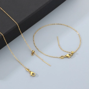 Polished 316L stainless steel gold necklace and bracelet set with adjustable pins