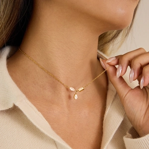 Stainless Steel 18K Gold Plated Water Drop Zirconia Pendant Necklace For Women Waterproof Hypoallergenic Clavicle Chain Jewelry