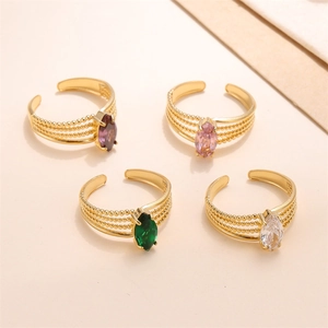 Luxury gold stainless steel open rings featuring colorful marquise-shaped zircons