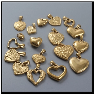 Selection of various 18K gold plated heart pendants with embossed and hollow designs