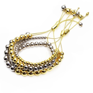 Fashion Adjustable Round Bead Bracelet Copper Gold Silver Two Tone Minimalist Slider Jewelry Women