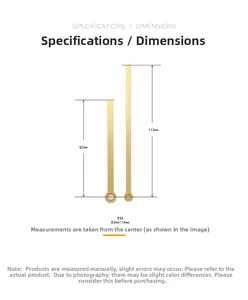 Detailed size diagram showing 83mm hour and 113mm minute golden brass clock hands