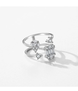 Macro detail of S925 sterling silver stamp on a double-layer geometric zircon ring