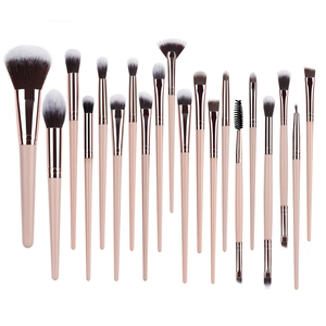 Kit de 20 pinceaux de maquillage avec poils tricolores doux et manches roses