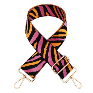 Adjustable zebra print strap in pink and orange with golden metal lobster clasps
