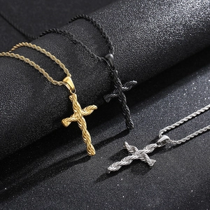 Kreuz Anhänger Halskette Edelstahl Gedrehte Seilkette Hip Hop Stil Schmuck Für Herren Und Damen Mode Accessoires