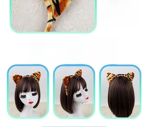 Multiple views of plush tiger ear headbands for kids' Halloween costume accessory
