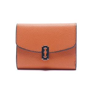 Brown litchi leather short wallet with iconic silver razor blade metal clasp for women