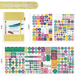 Detailed size specifications for non-dated weekly planner and 6 sheets of functional stickers